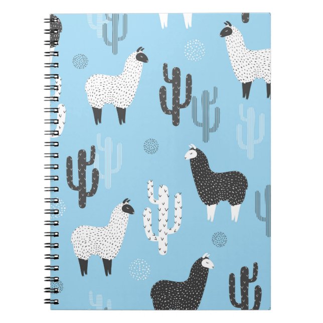 Cuaderno Llama y cactus, lindo patrón. (Frente)