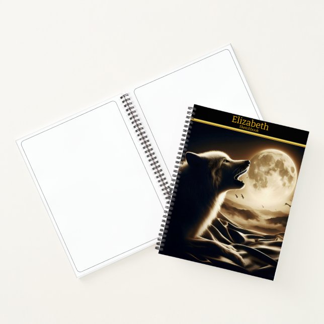 Cuaderno Llamada de lobo solitario bajo una luna radiante (Interior)
