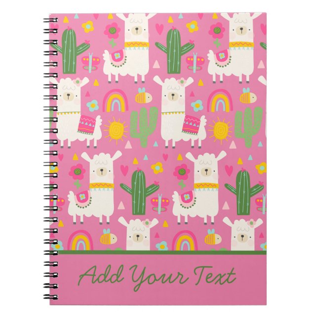 Cuaderno Llamas Arcoíris Verde Cactus Luz Femenina Rosa Lin (Frente)