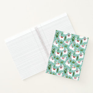 Cuaderno Llamas Cutas En Patrón Verde azulado