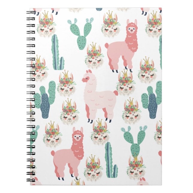 Cuaderno Llamas rosadas lindas y cactus verde (Frente)