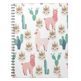 Cuaderno Llamas rosadas lindas y cactus verdes