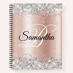 Cuaderno Llamativo Monograma de Purpurina Plateada Rosa Pál