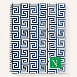 Cuaderno Llave Griega Monograma Preppy – Azul Marino y Verd