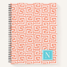 Cuaderno Llave Griega Monograma Preppy – Coral y Turquesa