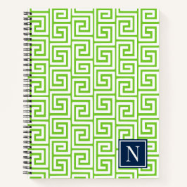 Cuaderno Llave Griega Monograma Preppy – Verde Lima y Azul