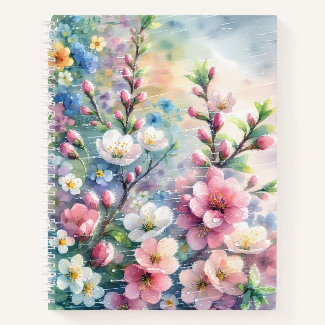 Cuaderno Lluvia de primavera Flor de acuarela Encanto rústi (Anverso)