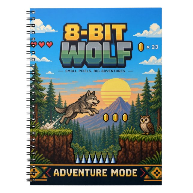 Cuaderno Lobo, arte de píxeles retro de 8 bits (Frente)