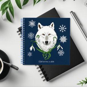 Cuaderno Lobo Ártico Blanco Místico Flor de Invierno Azul