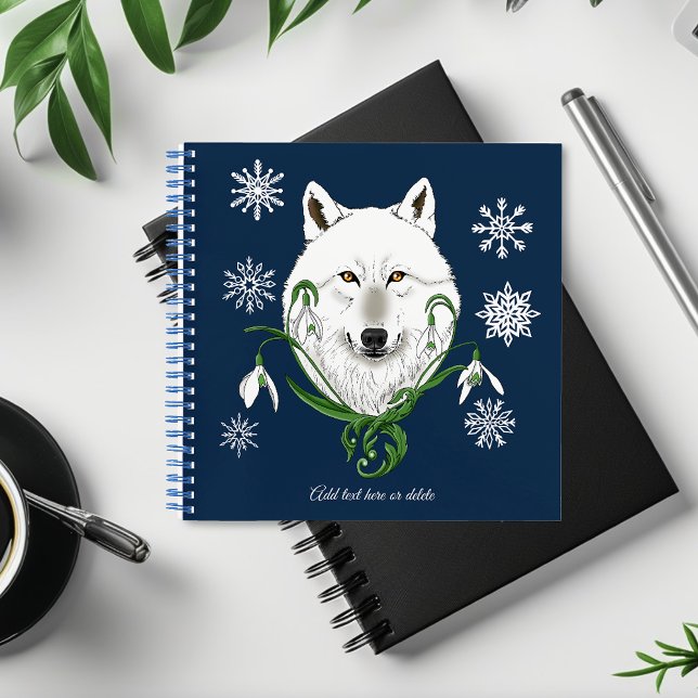Cuaderno Lobo Ártico Blanco Místico Flor de Invierno Azul (Subido por el creador)
