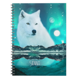 Cuaderno Lobo ártico y noche mágica con luces del norte