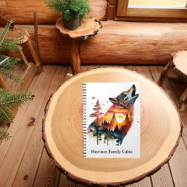 Cuaderno Lobo aullando doble exposición puesta de sol perso