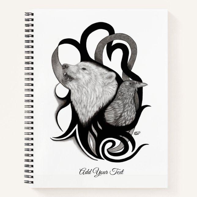 Cuaderno Lobo blanco con arte tribal de Raven (Anverso)
