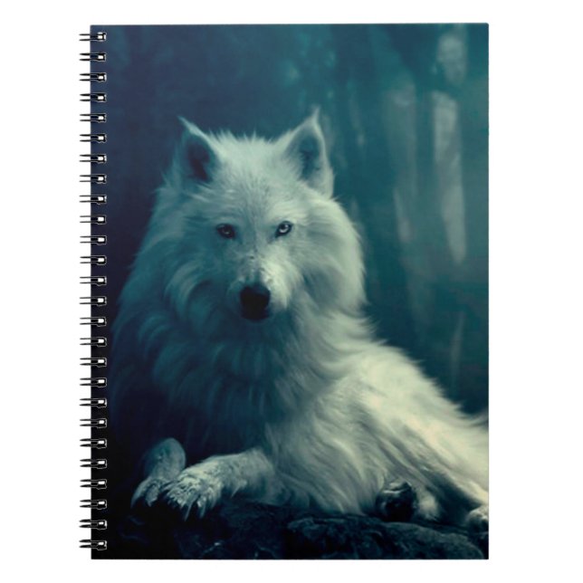 Cuaderno Lobo blanco en el bosque nocturno (Frente)