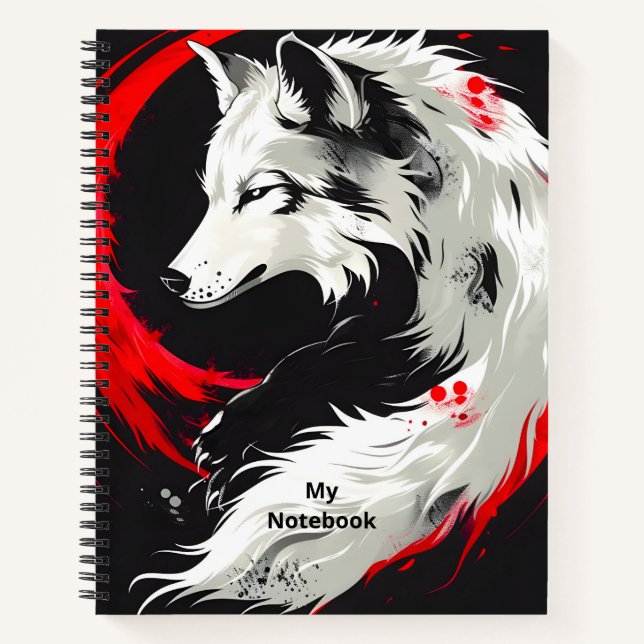 Cuaderno Lobo blanco rojo lunar (Anverso)