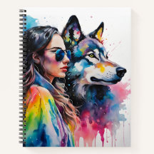 Lobo chica y arcoiris