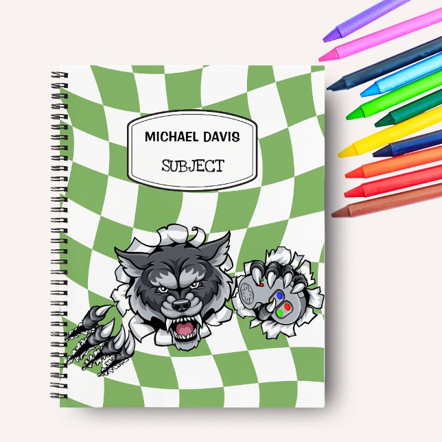 Cuaderno Lobo de Dibujos Animados Sosteniendo Controlador d (Subido por el creador)