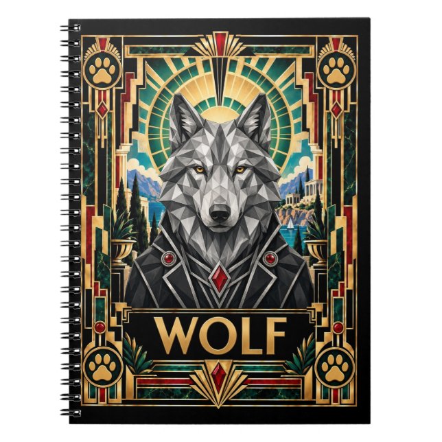 Cuaderno Lobo, fauna Art Déco (Frente)