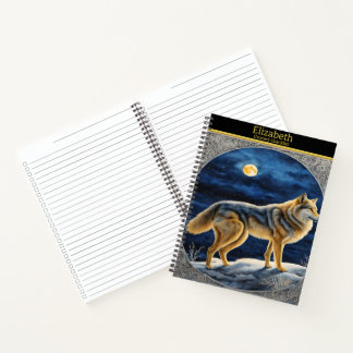 Cuaderno Lobo majestuoso aullando bajo la brillante luna ll