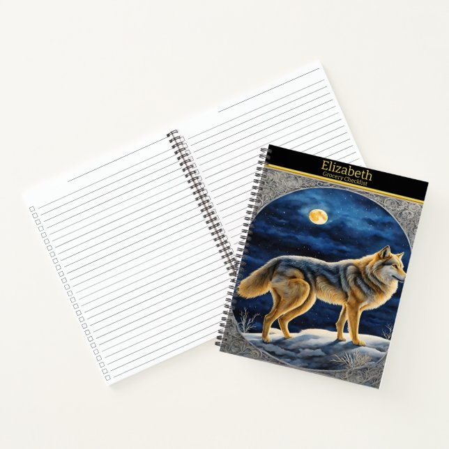 Cuaderno Lobo majestuoso aullando bajo la brillante luna ll (Interior)