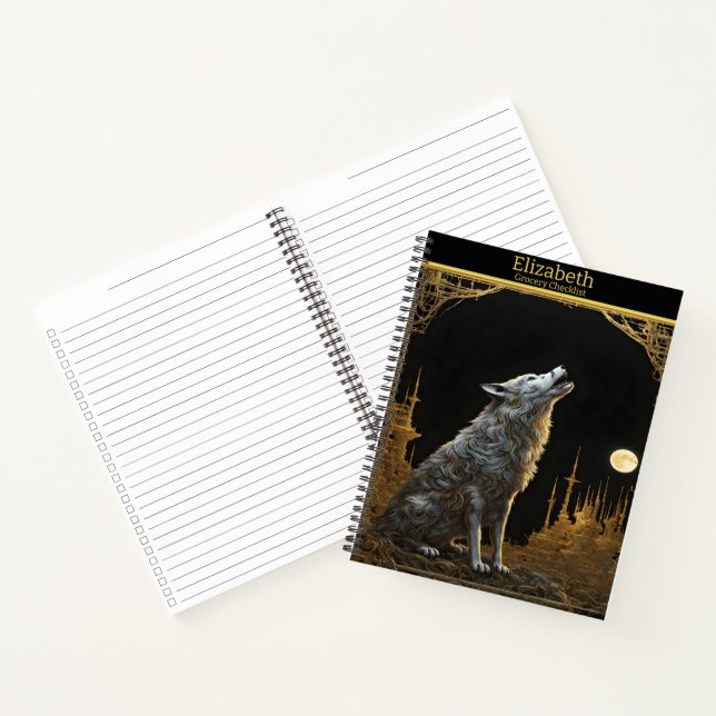 Cuaderno Lobo majestuoso aullando bajo una luminosa luna ll (Interior)