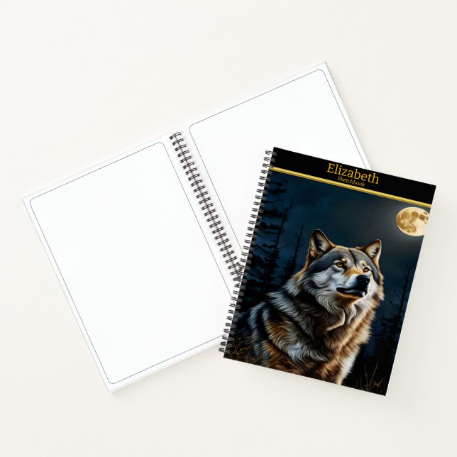 Cuaderno Lobo majestuoso que aullaba bajo la brillante luna (Interior)
