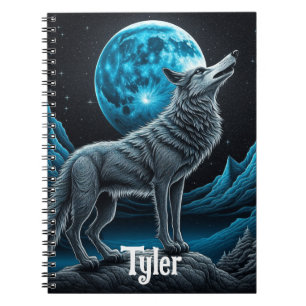 Cuaderno Lobo parado frente a la luna llena   Arte de IA