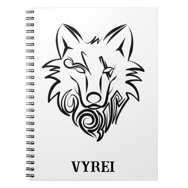 Cuaderno Lobo tribal blanco y negro (Frente)