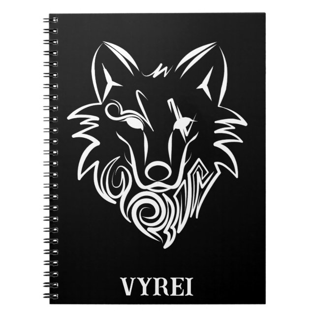 Cuaderno Lobo tribal blanco y negro (Frente)