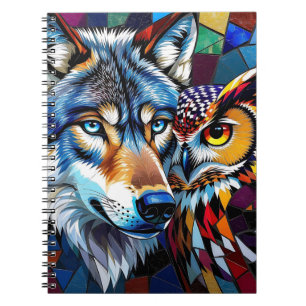 Cuaderno Lobo y Búho Vibrante y Colorido