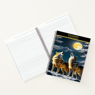 Cuaderno Lobos aullan bajo una luna resplandeciente