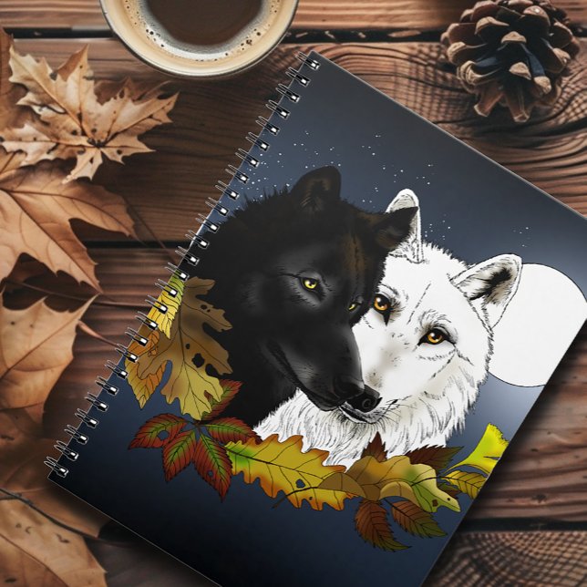 Cuaderno Lobos Blancos Negros Claro de Luna Hojas de Otoño (Subido por el creador)