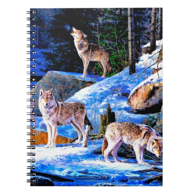 Cuaderno Lobos en pintura de nieve (Frente)