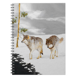 Cuaderno Lobos en pintura de nieve - Arte de vida salvaje o