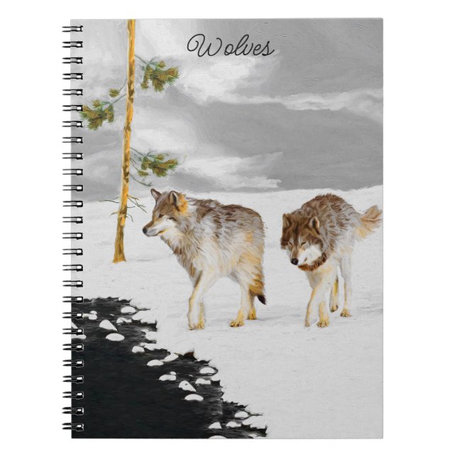 Cuaderno Lobos en pintura de nieve - Arte de vida salvaje o (Frente)