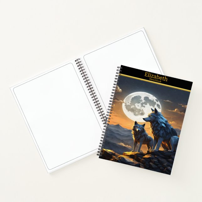 Cuaderno Lobos majestuosos aullando bajo una brillante luna (Interior)
