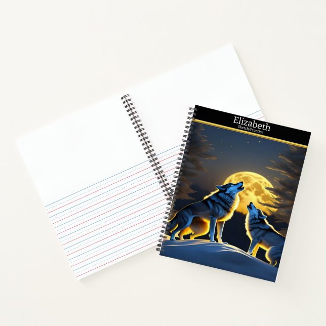 Cuaderno Lobos majestuosos aullando en una noche luminosa (Interior)
