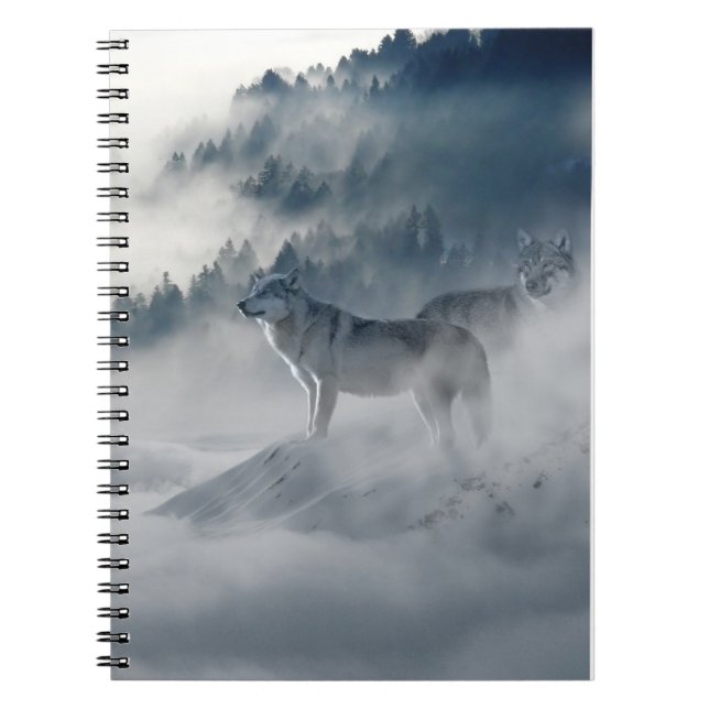 Cuaderno Lobos majestuosos en la niebla forestal (Frente)