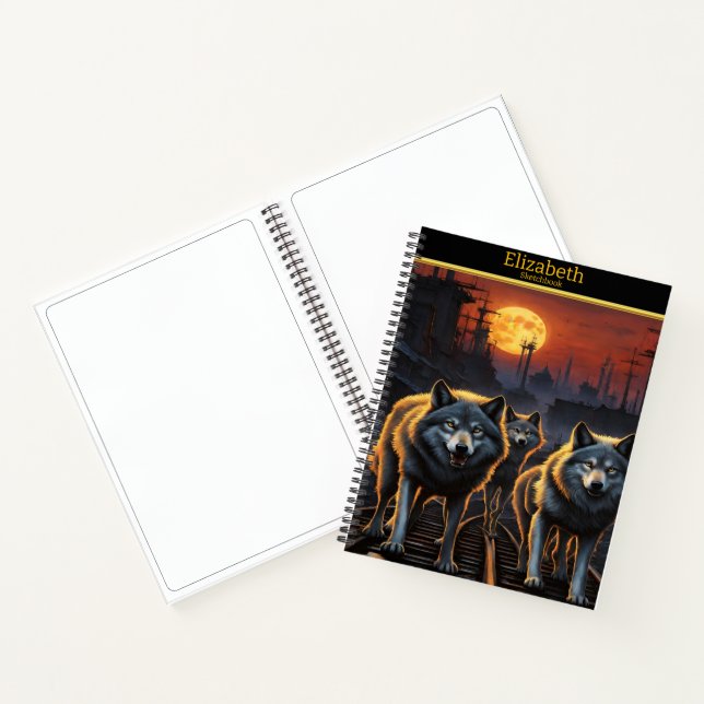 Cuaderno Lobos místicos aullan bajo una luna brillante al a (Interior)