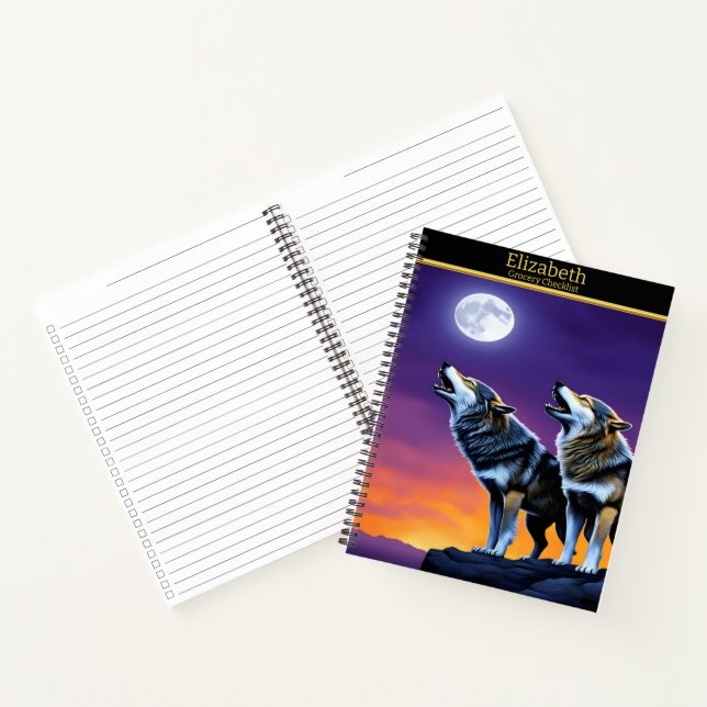 Cuaderno Lobos serenando la luna brillante en el ocaso (Interior)