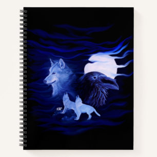 Cuaderno Lobos y cuervo con luna llena