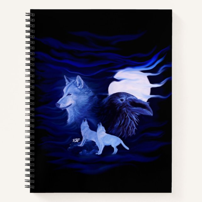 Cuaderno Lobos y cuervo con luna llena (Anverso)