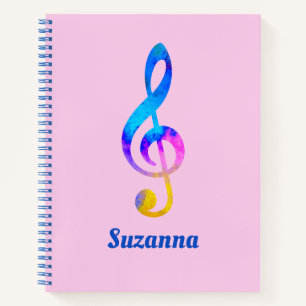 Cuaderno Loco batido de arco iris Treble Clef y nombre rosa