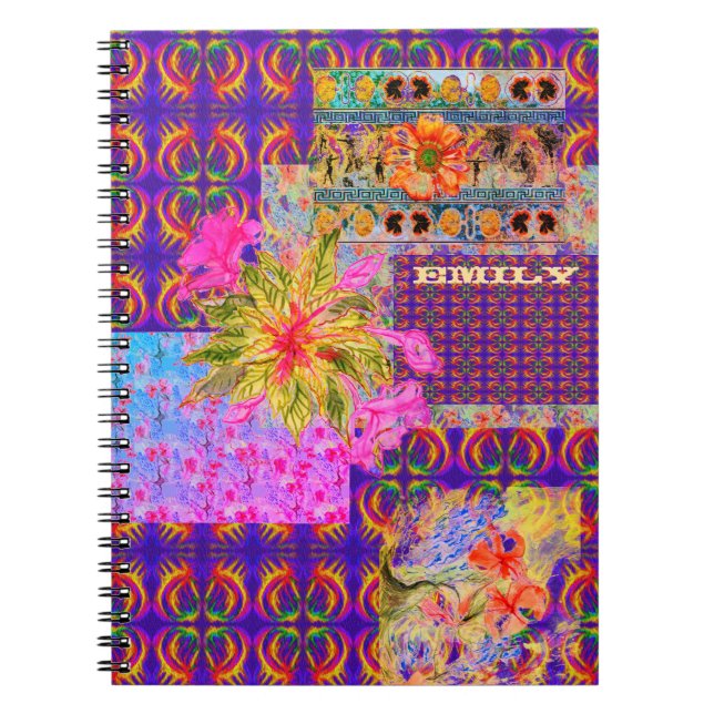 Cuaderno Loco Patchwork Floral Colorido Púrpura (Frente)