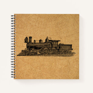 Cuaderno Locomotora Tren Vintage Motor de Vapor y Estilo de