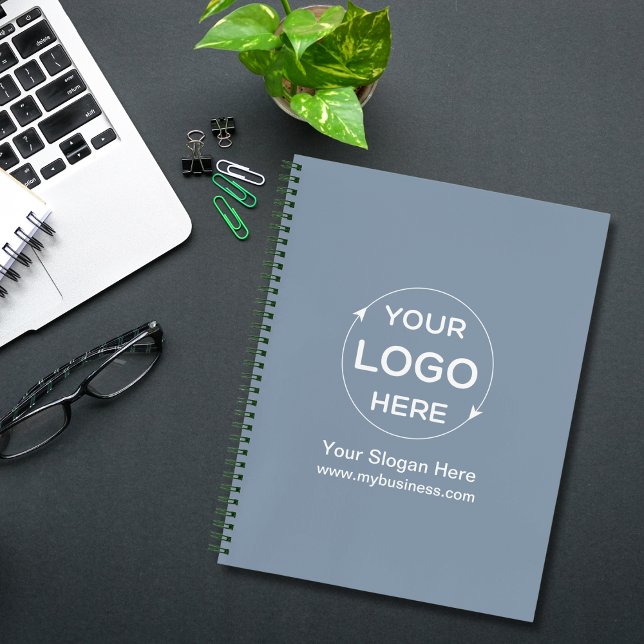 Cuaderno Logo de Dusty Blue Personalizado Business (Custom Business Logo Blush Blue Notebook)