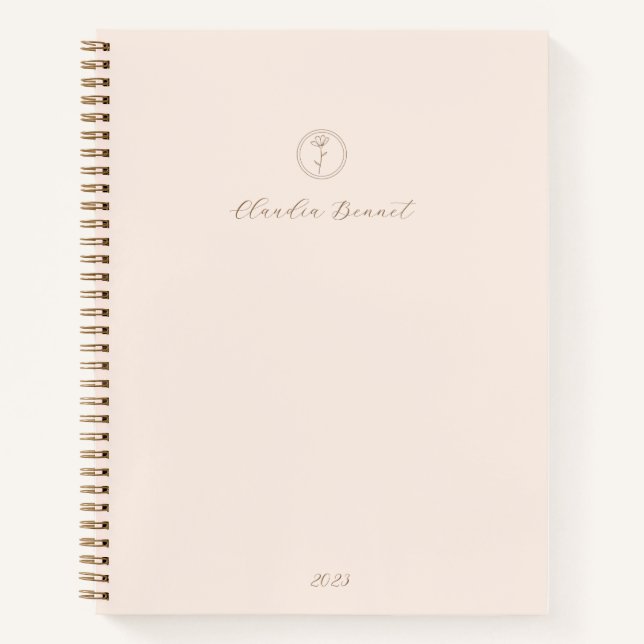 Cuaderno Logo de Flor Elegante Rosa Mínimo y Nombre de Scri (Anverso)