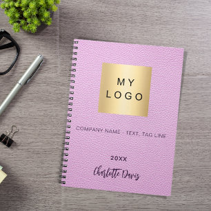 Cuaderno Logo de guiones de nombre de cuero rosa