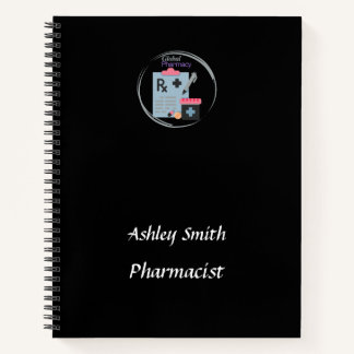 Cuaderno Logo de la farmacia negra elegante minimalista