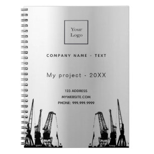 Cuaderno Logo de negocios de grúas de construcción de plata